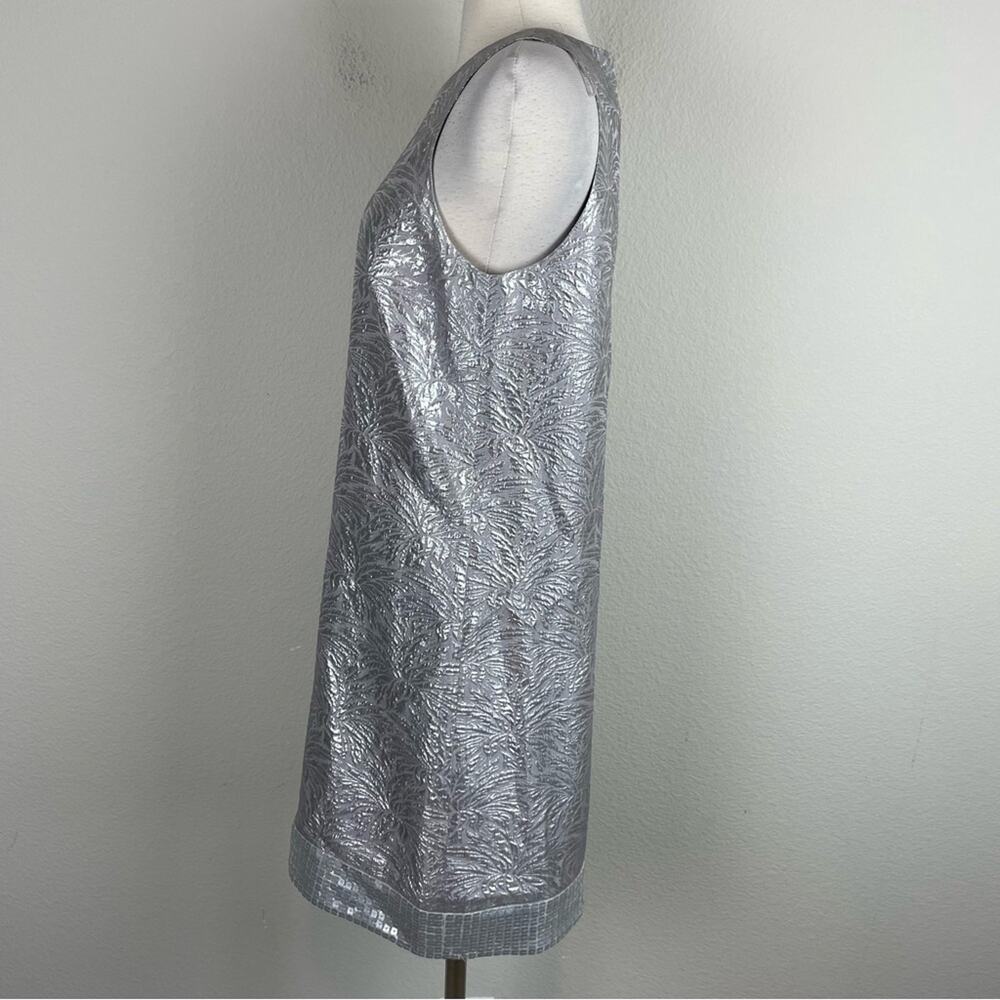 Ali Ro Silver Silk Blend Jacquard Sequin Shift Dress 6 - Picture 5 of 8